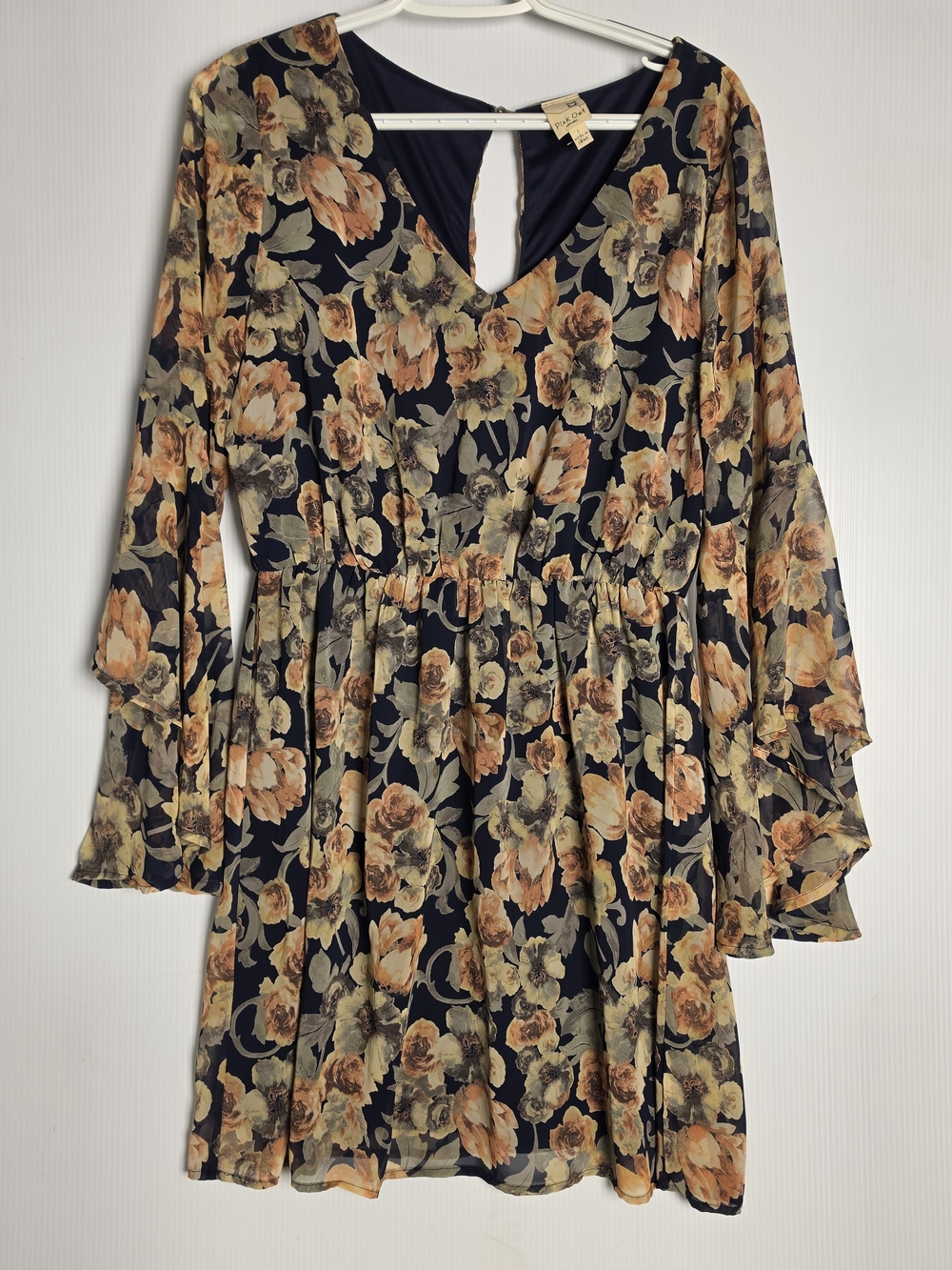 Pink Owl Navy Floral Dress with Peach Blooms